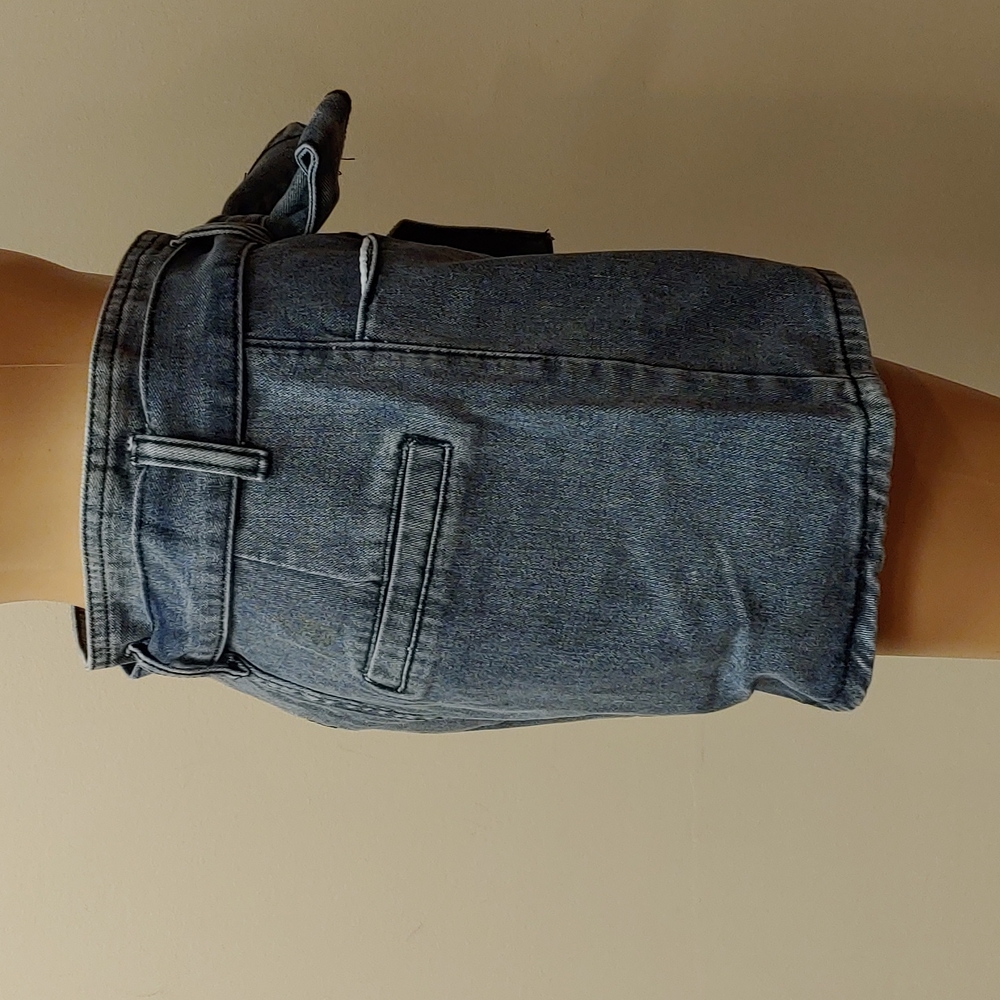 Blueish Gray High Waist Denim Shorts Bow Tie Removable Belt - Picture 3 of 10